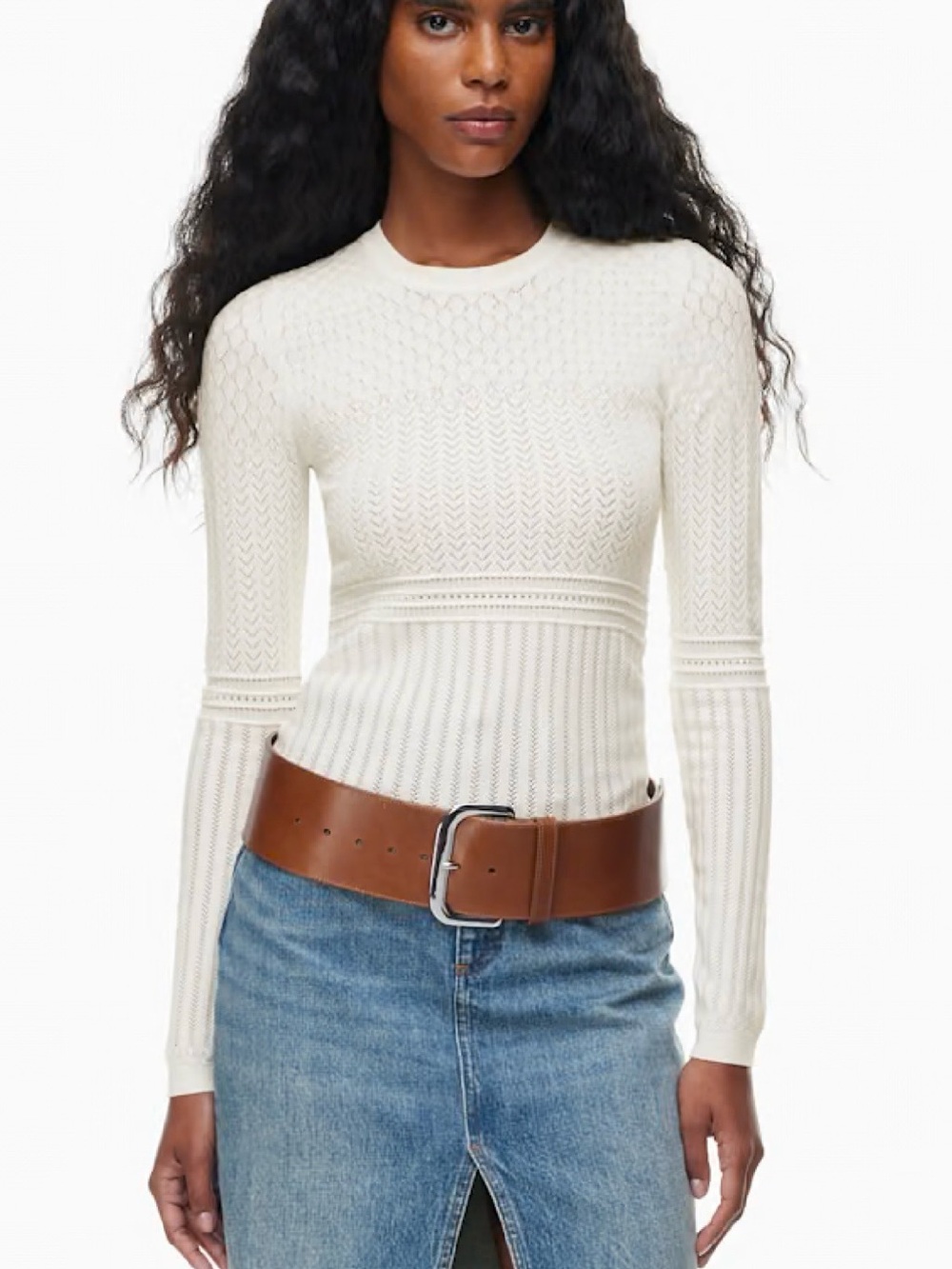Wilfred white light weight crew neck knit sweater